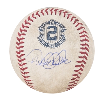 Derek Jeter Game Used and Signed Baseball Hit by Jeter for Foul from 9-24-2014 Jeters Penultimate Yankee Stadium Game (MLB Authenticated and Steiner) 